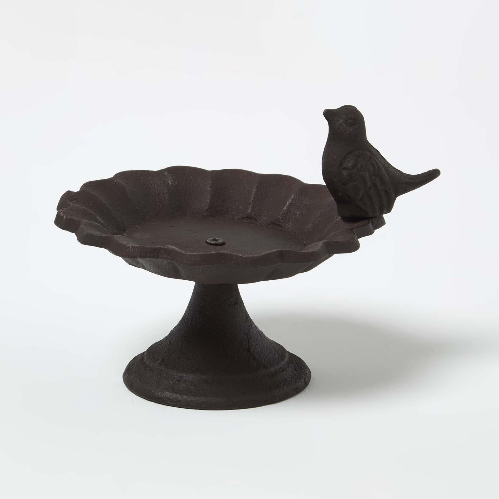 Homescapes - Cast Iron Decorative Round Bird Bath With Bird Decoration