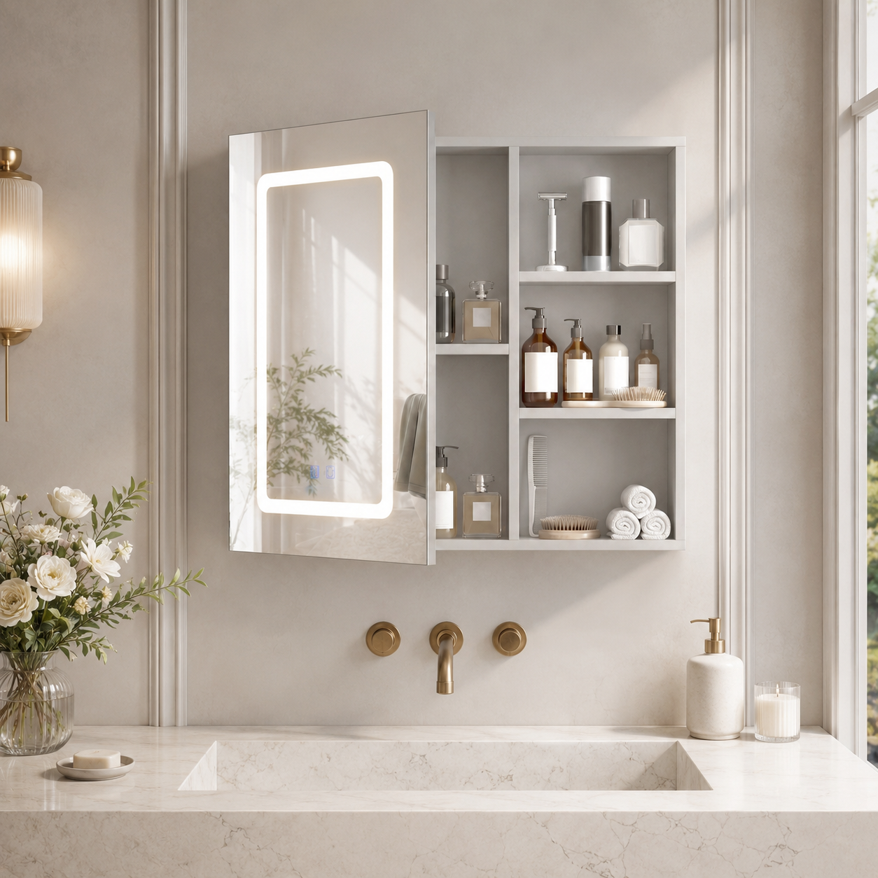 Armoire De Toilette 60×15×60 Cm,1 Porte Et Étagères Réglables,meuble