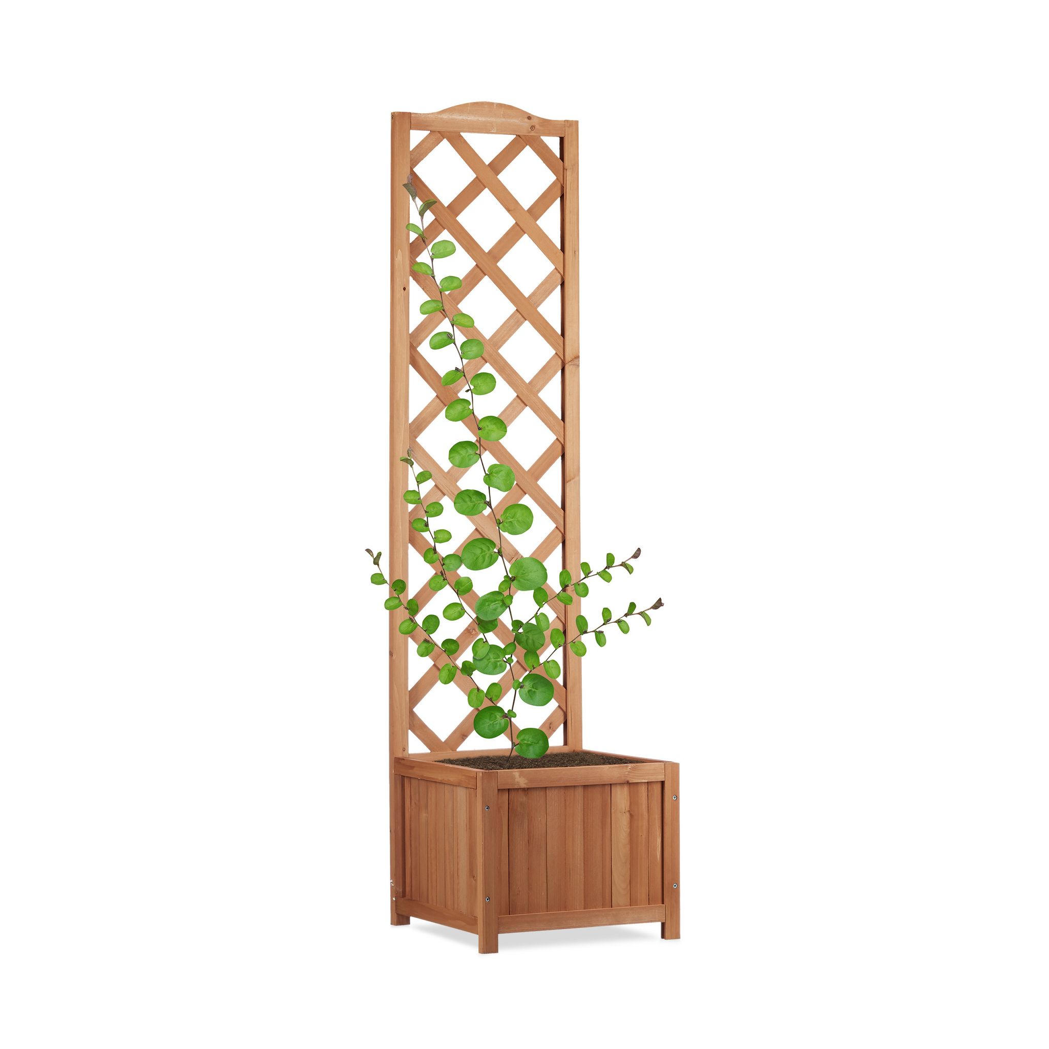 Relaxdays Beige - Rankkasten Holz, Garten Pflanzkübel M. Rankgitter, 25 L Pflanzkasten, 150 Cm Rankhilfe Wetterfest, Natur