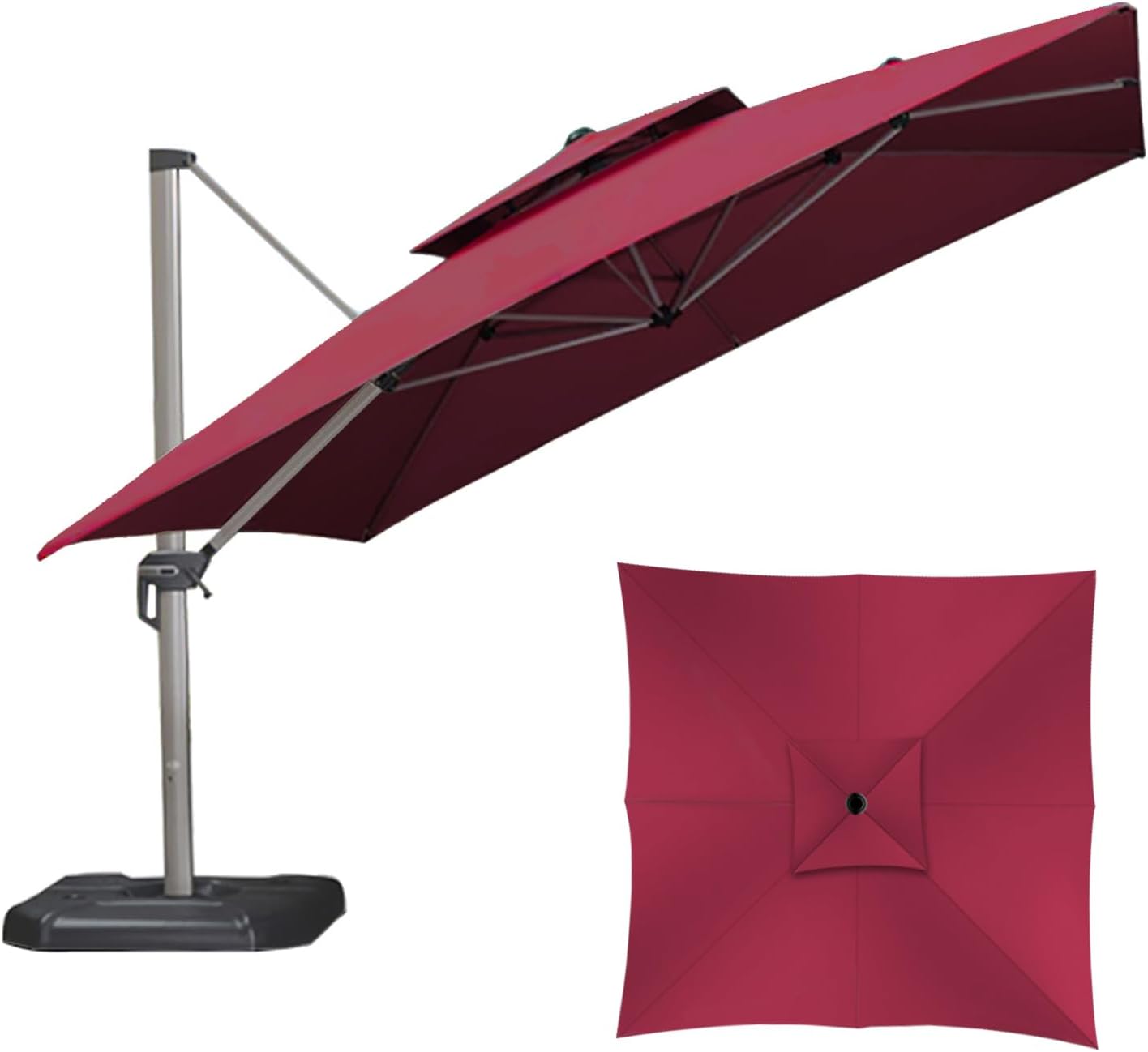 Sjlerst - Toile Remplacement Parasol Romain 3x3m Bordeaux Polyester