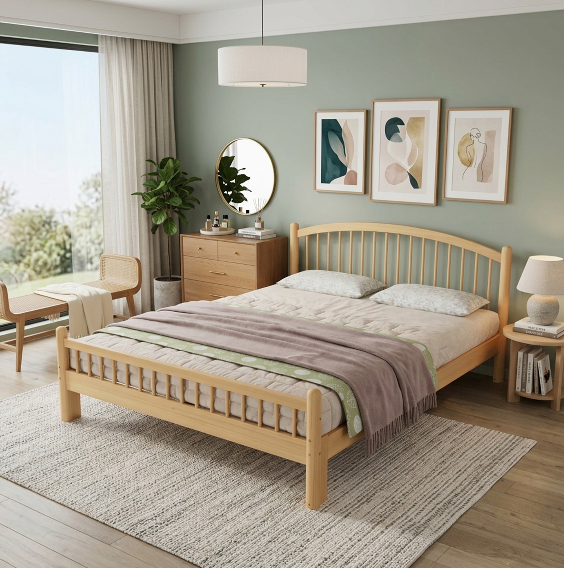 Mivray Bett Aus Massivholz Natur 140x200 Cm, Minimalistisches Design Mit Gitter-kopfteil Und Fußteil, Lattenrost