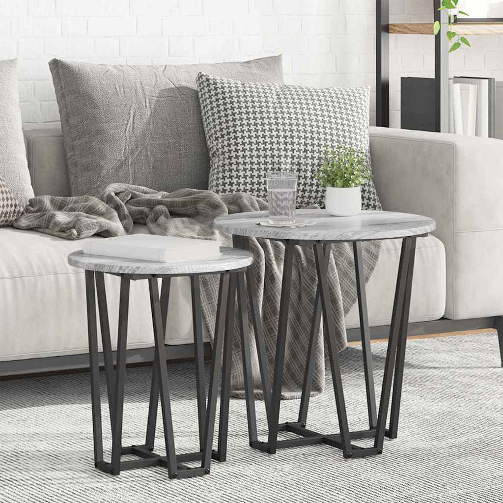 Vidaxl Set Tavolini 2 Pcs Grigio Sonoma E Nero 50 X 50 X 50.5 Cm
