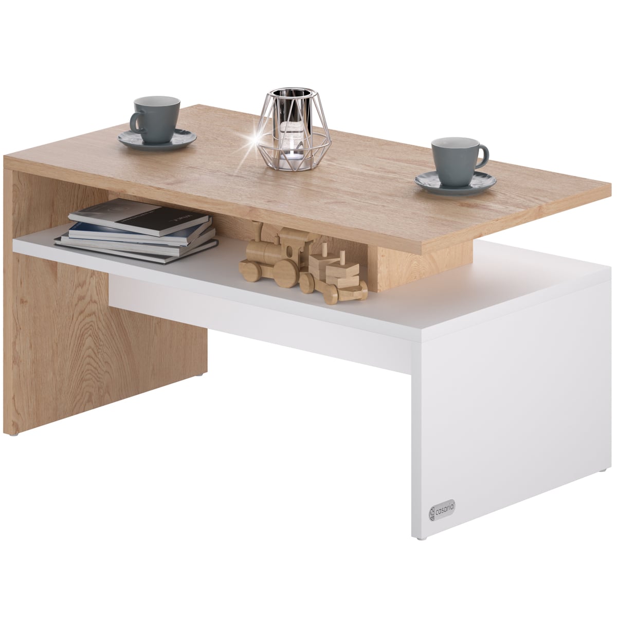 Couchtisch Mit Ablage Stauraum 95x55x50cm Kratzfest Holz Modern Groß Wohnzimmer Sofa Couch Tisch Beistelltisch Weiß Sonoma Eiche - Casaria