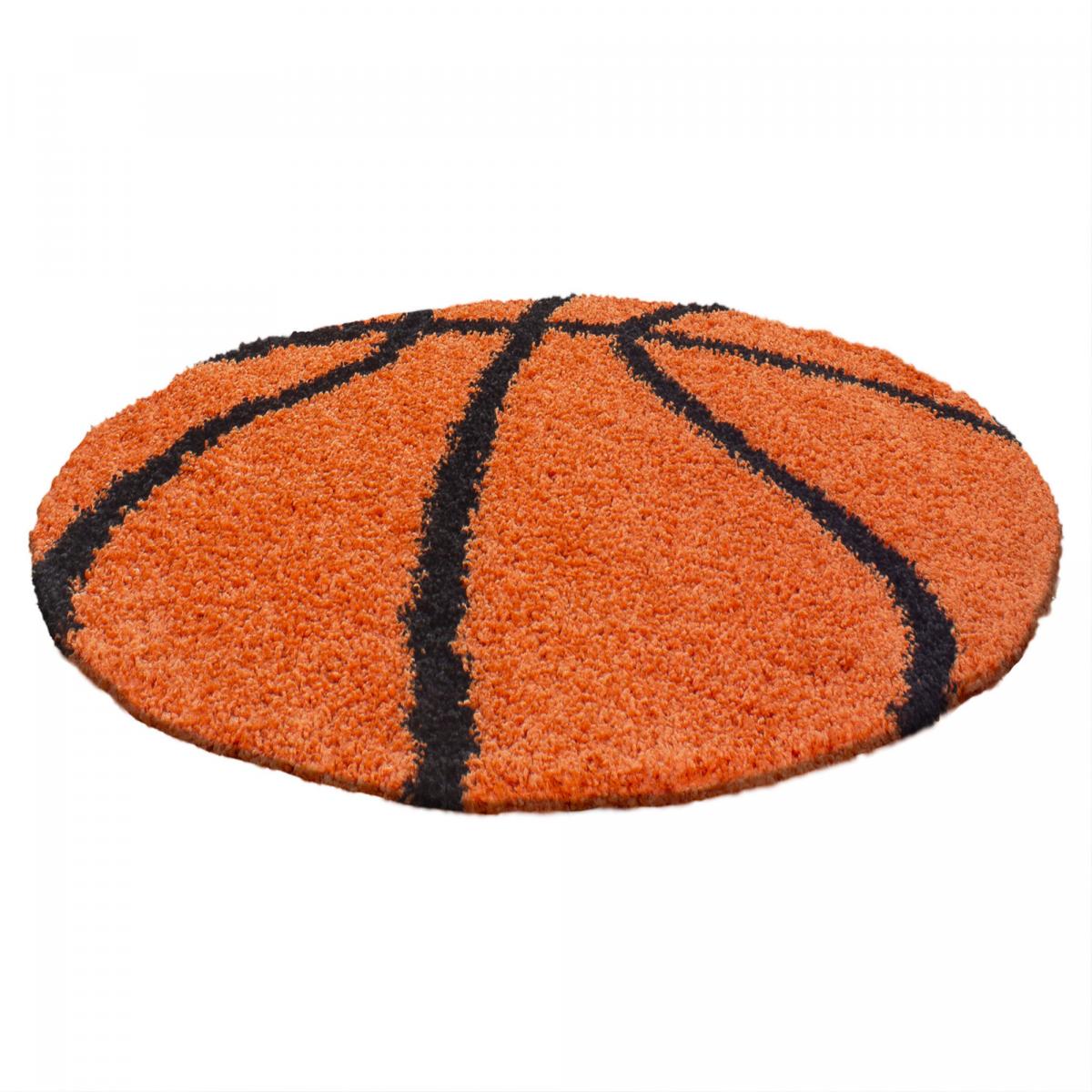 Tapis Enfant Tissé Ø100cm Orange Et Noir Rond Shaggy Basket