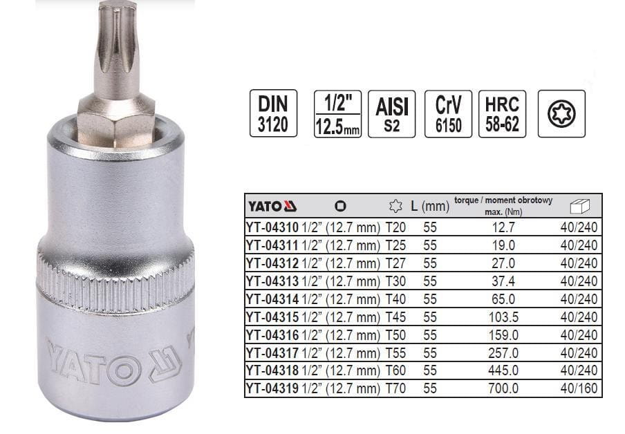 Für YATO NARZ�DZIA YT-04316 ""SOCKET BIT TORX 1/2"""" T50 L55MM"" - Bild 4