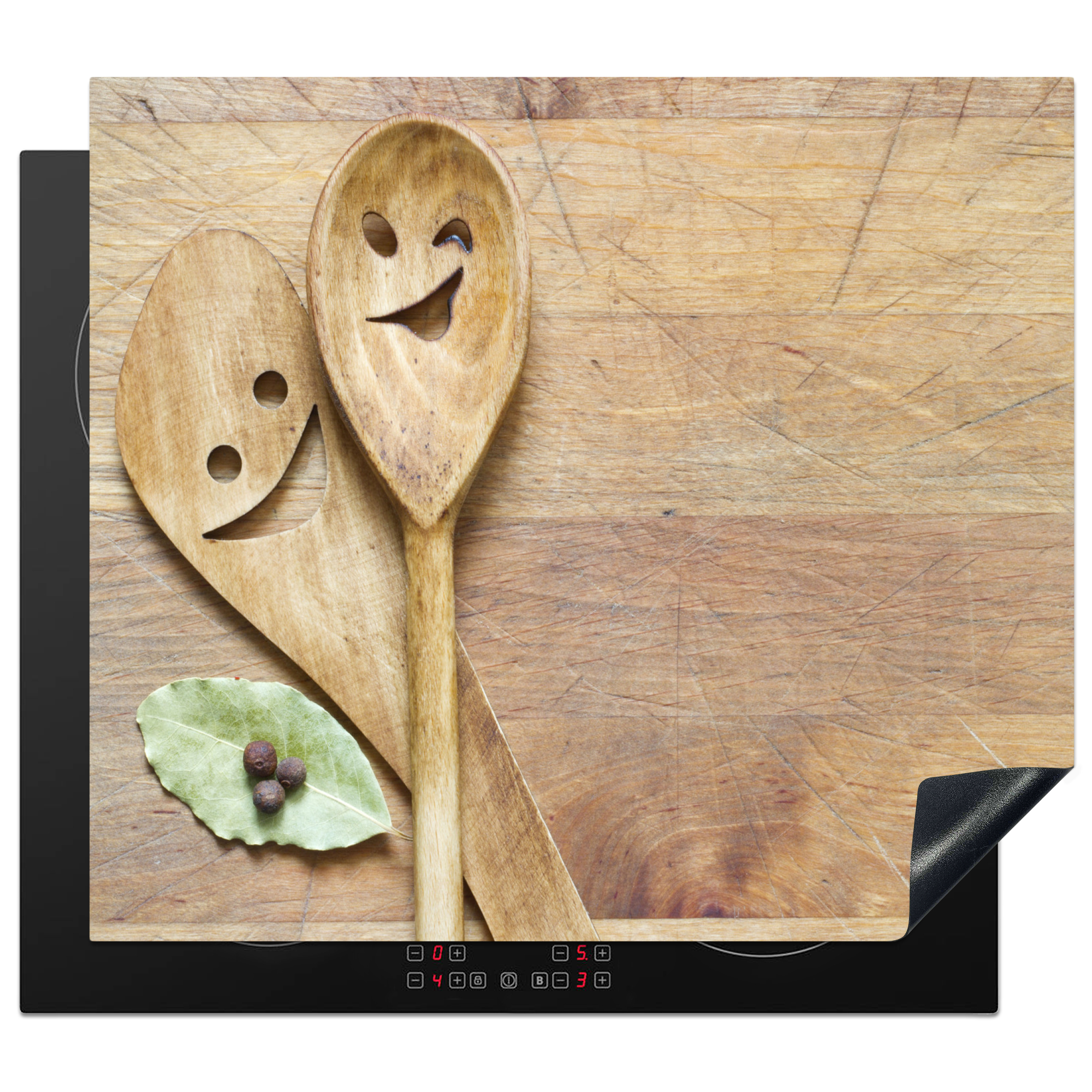 Protezione Per Piano Cottura A Induzione Legno - Cucchiai - Marrone - Smiley 59x52