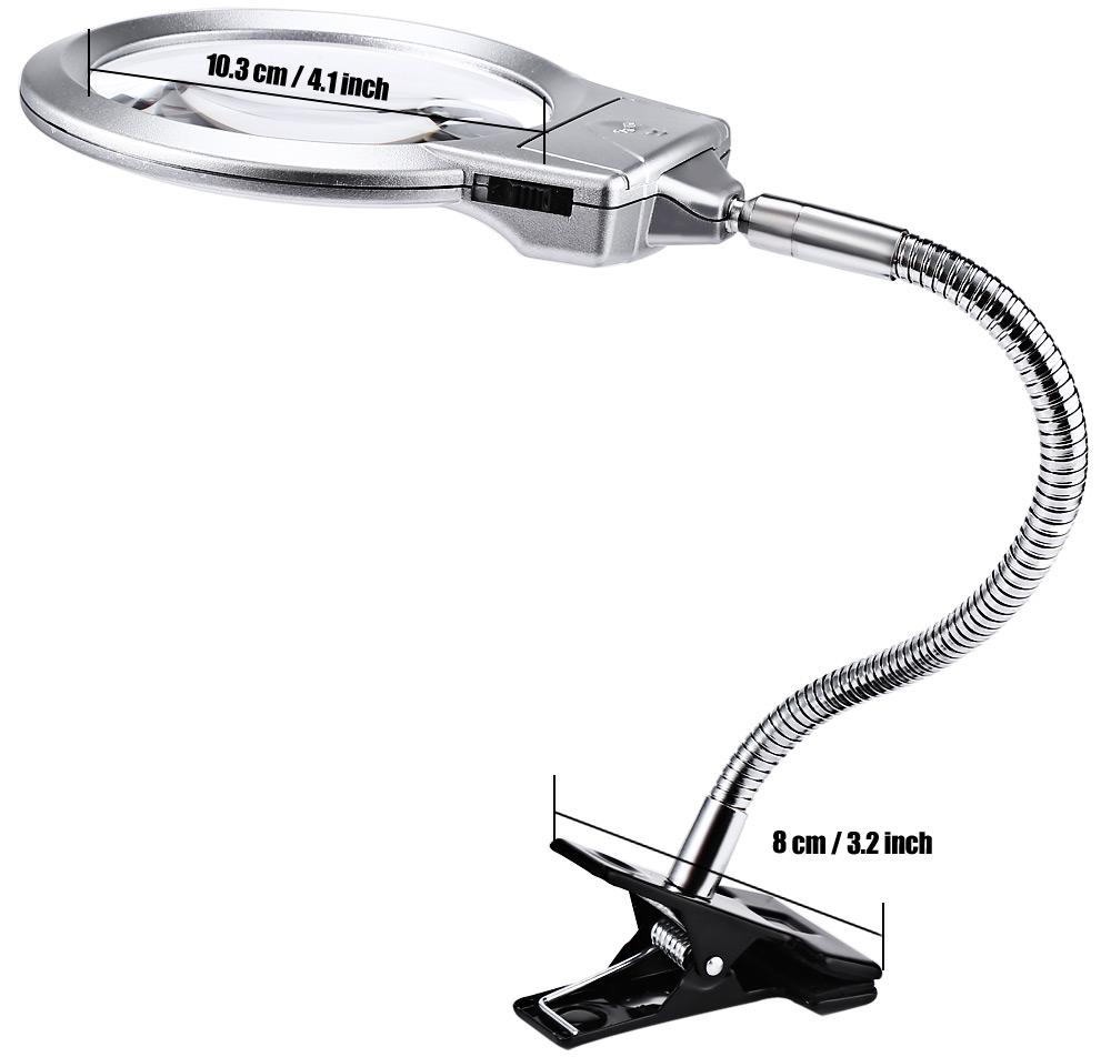 Lampe-loupe sur pied à pince, éclairage LED, tube métallique réglable, pour lecture et loisirs créatifs