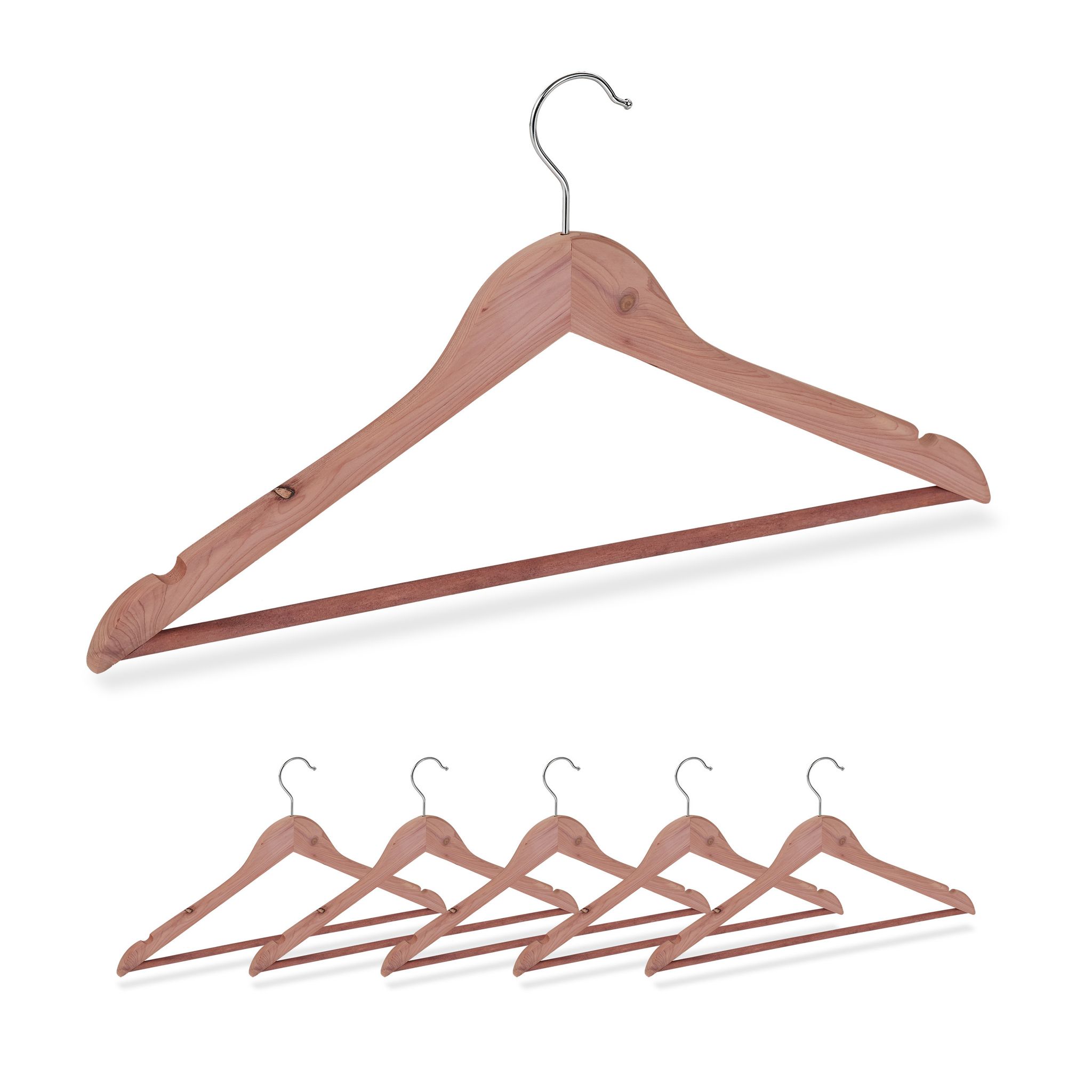 Relaxdays 12 X Kleiderbügel Zedernholz, Mottenschutz Im Kleiderschrank, Edles Design, Eingekerbt, B, 44 Cm, Bügel Set, Natur