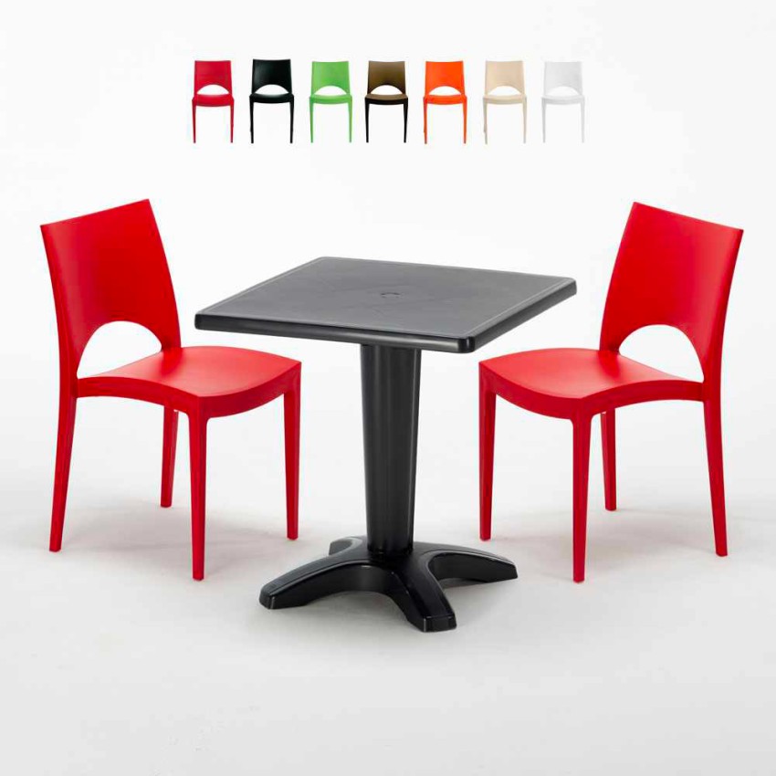 Table Carrée Noire 70x70cm Avec 2 Chaises Colorées Grand Soleil Set Bar