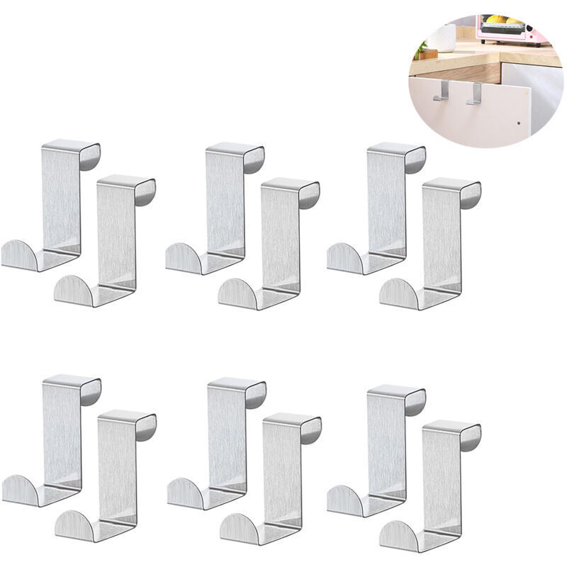 Crochet de porte en Z en acier inoxydable, sans perçage, pour placard, cuisine et salle de bain, lot de 12