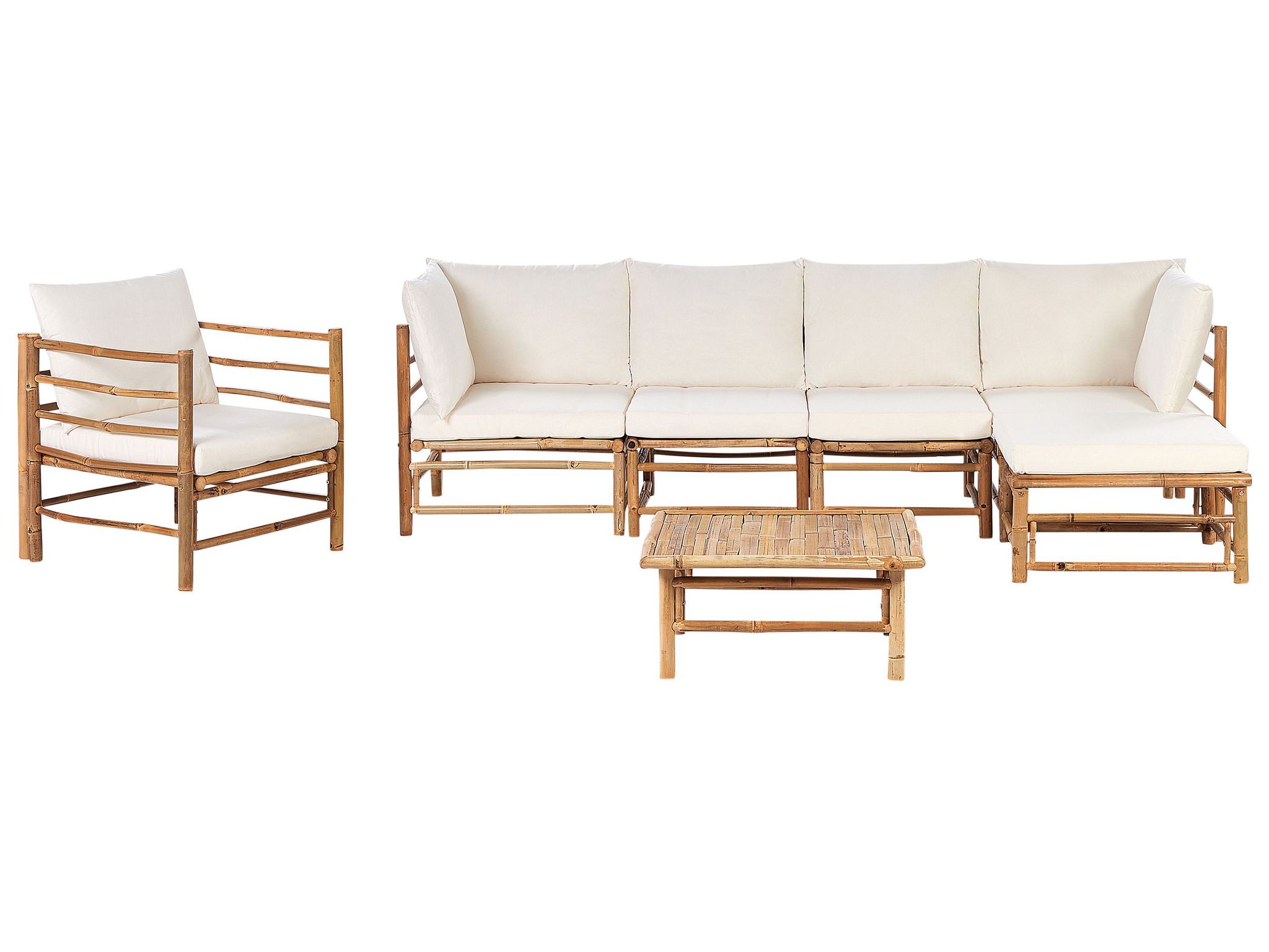 Beliani Garden Lounge Set With Table 6 Seater Cerreto Left Hand Bamboo Wood Off-white