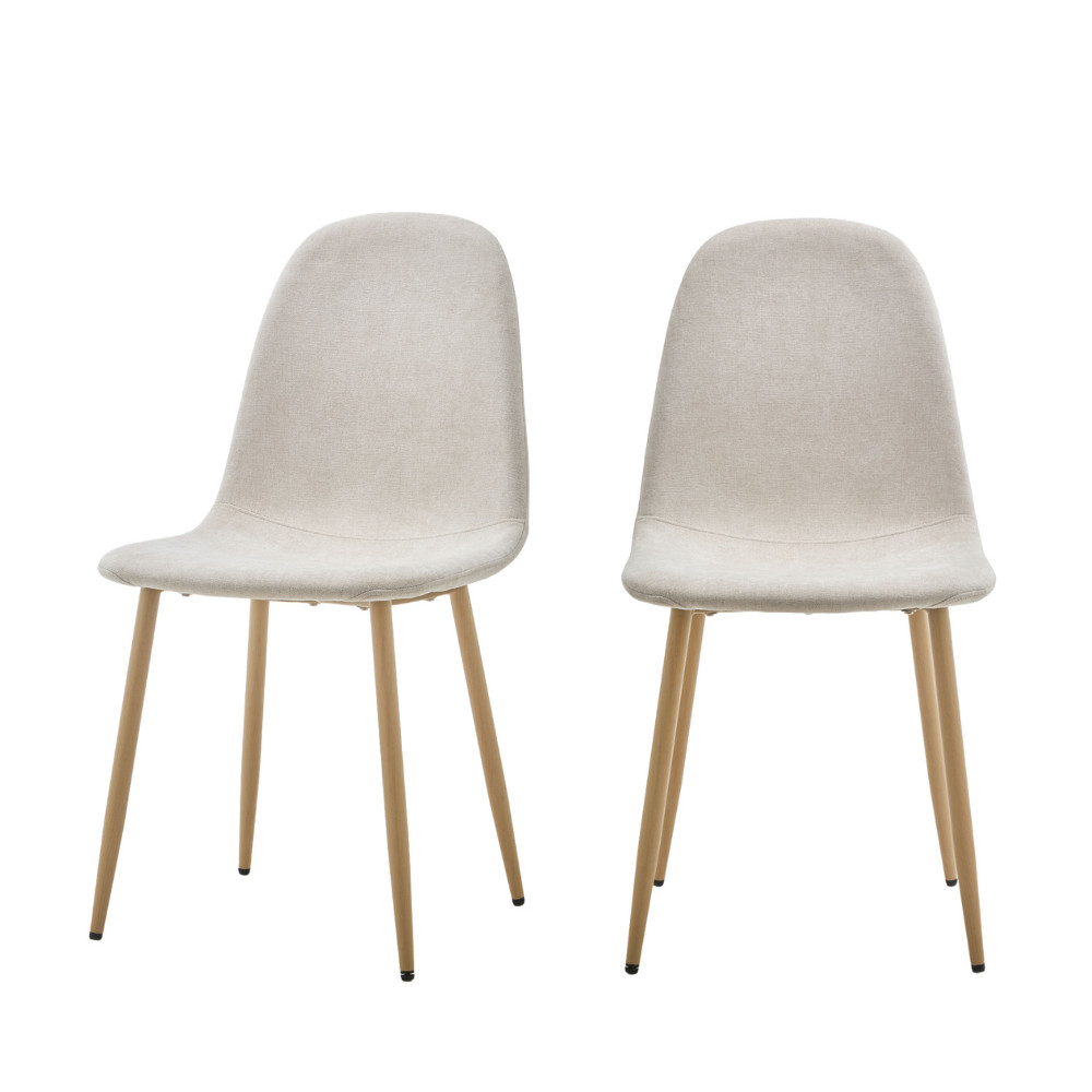 Lot De 2 Chaises En Tissu Piètement Effet Bois - Beige - Bella