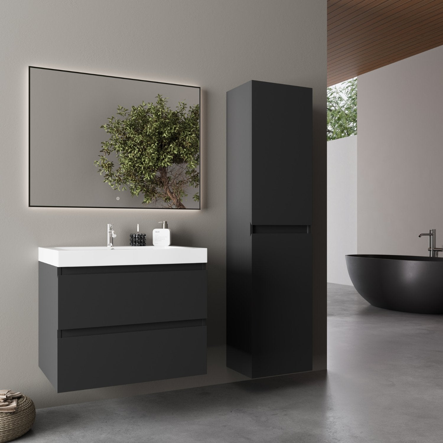 Ensemble Meuble Vasque 60 Cm Avec Colonne - Lomazoo Avalon - Noir