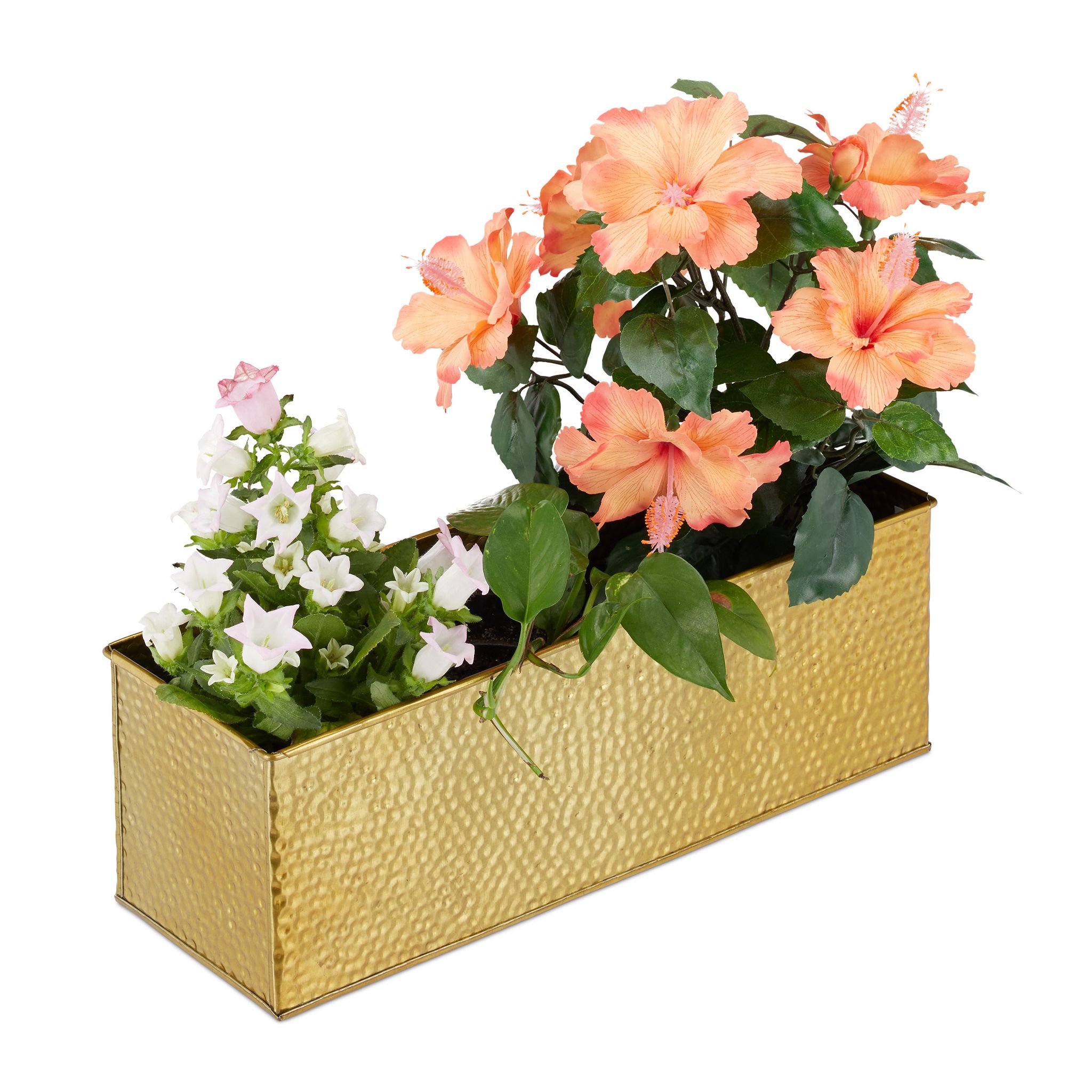 Relaxdays Vaso Rettangolare Per Fiori, Cassetta Per Piante Da Interno, Fioriera In Metallo, Erbe Aromatiche, Oro