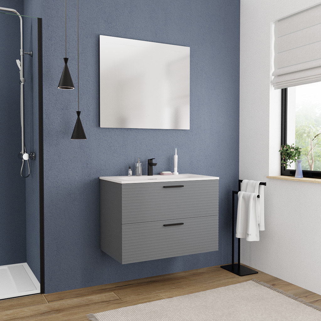 80cm, Neue Zusammengebaute Badezimmermöbel, Fsc-zertifiziert, Dunkelgrau ( 4dg80) - Ceramia