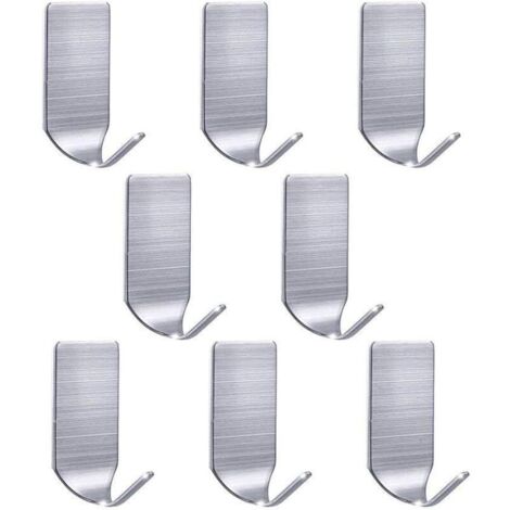 Crochet mural adhésif en acier inoxydable imperméable, 4 lb, lot de 8