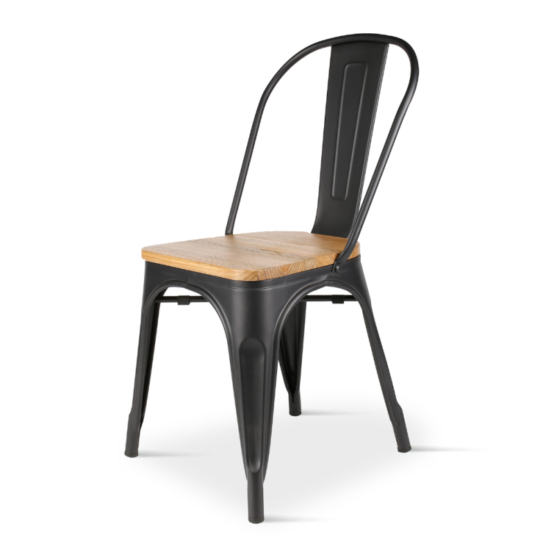 Kosmi – Chaise Noire En Métal Et Bois Clair – Style Industriel – Assise