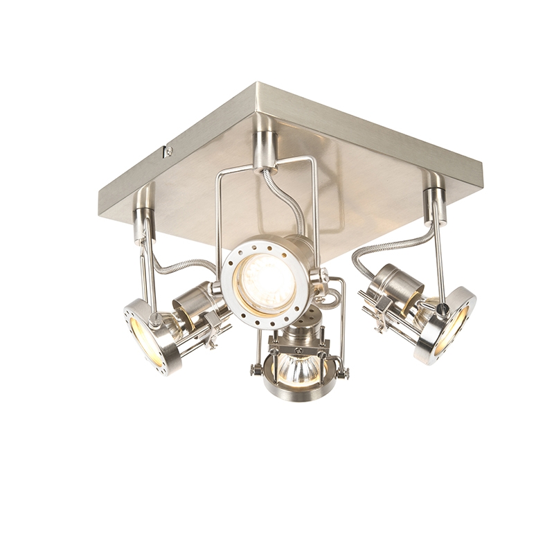 Suplux - Spot Plafond, Plafonnier - 4 Lumière - H 155 Mm - Acier - Rustique - Éclairage Intérieur - Salon I Chambre I Cuisine I Salle À Manger - Qazqa