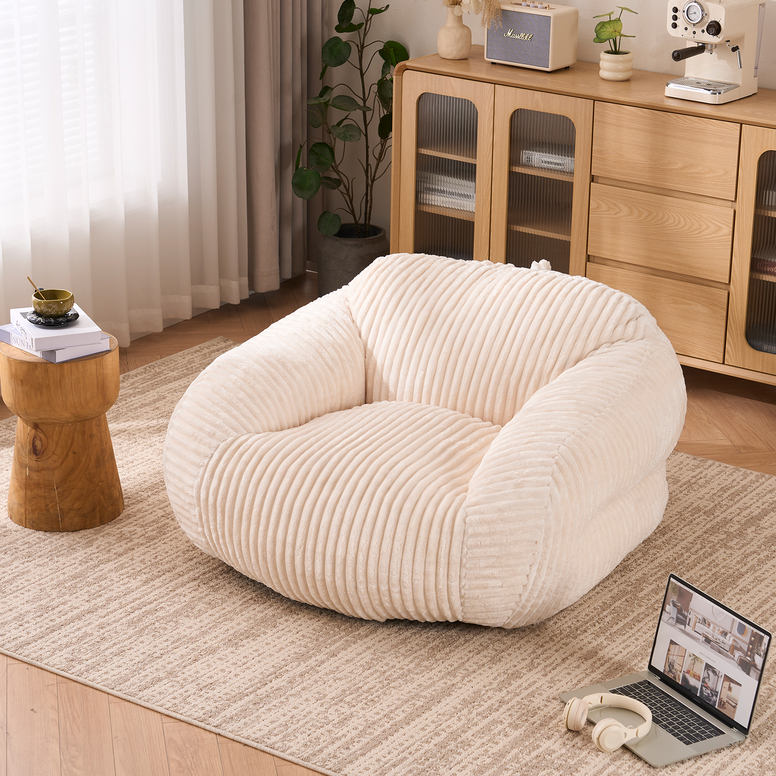 Pouf Pour Adultes, Fauteuil Lounge Moelleux En Velours Côtelé