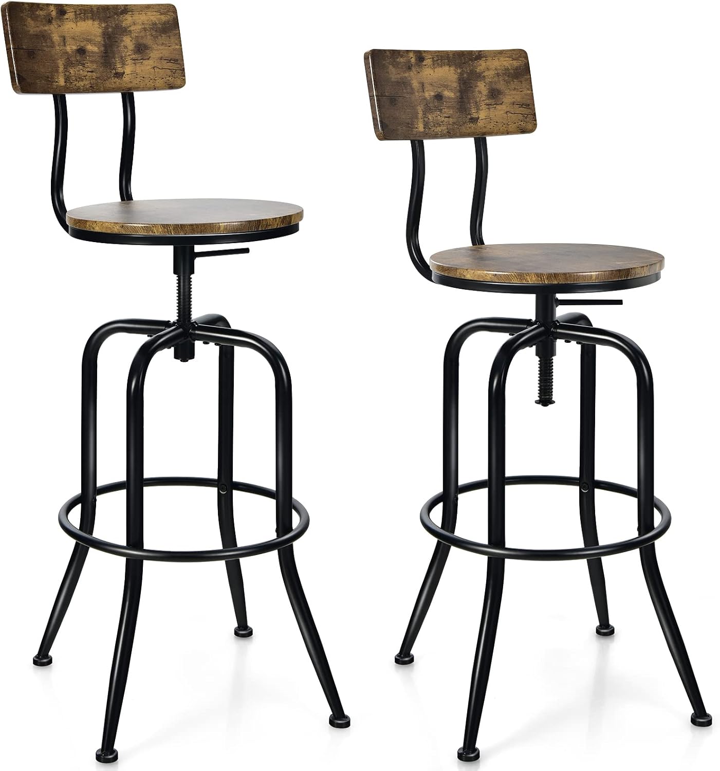 Costway - Lot De 2 Tabourets De Bar Industriels/chaises De Bar-pivotant