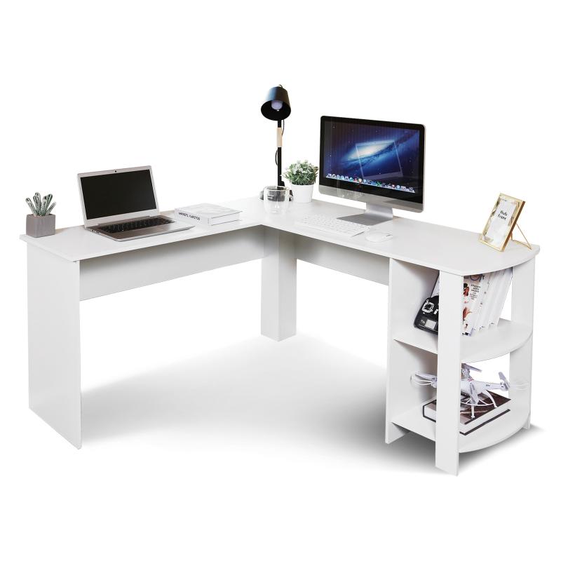 Mondeer – Bureau D'Angle En L 140 X 130 X 72 Cm – Mdf Blanc – Grand