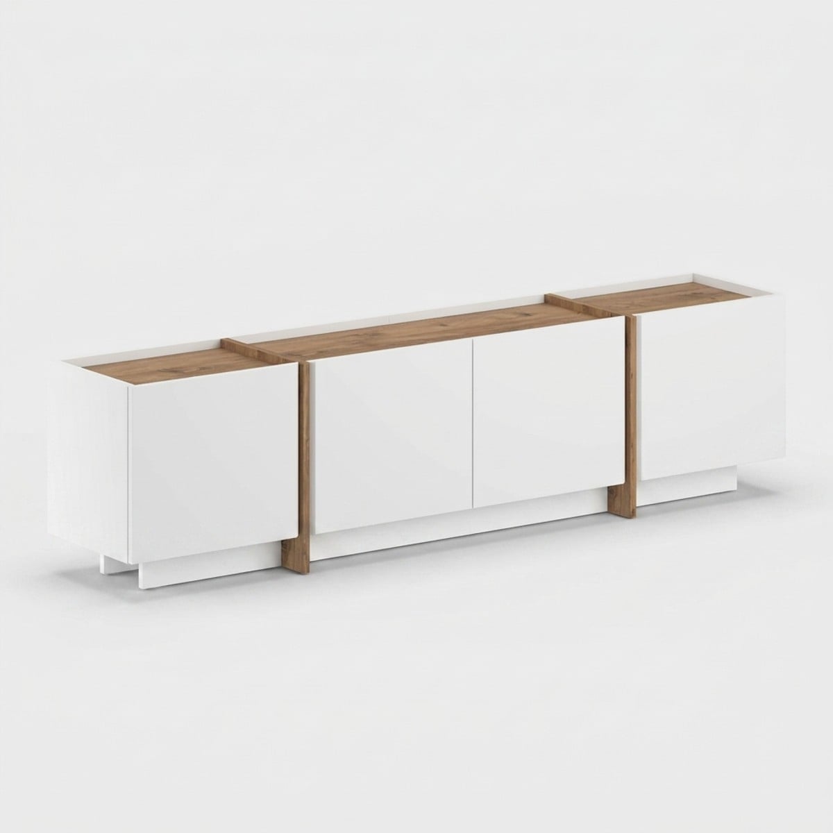 FUNZI LIVING Lowen TV-Tisch mit 4 Türen, weiß und naturfarbenes atlantisches Kiefernholz-Melamin, 180x35 cm - Image 2