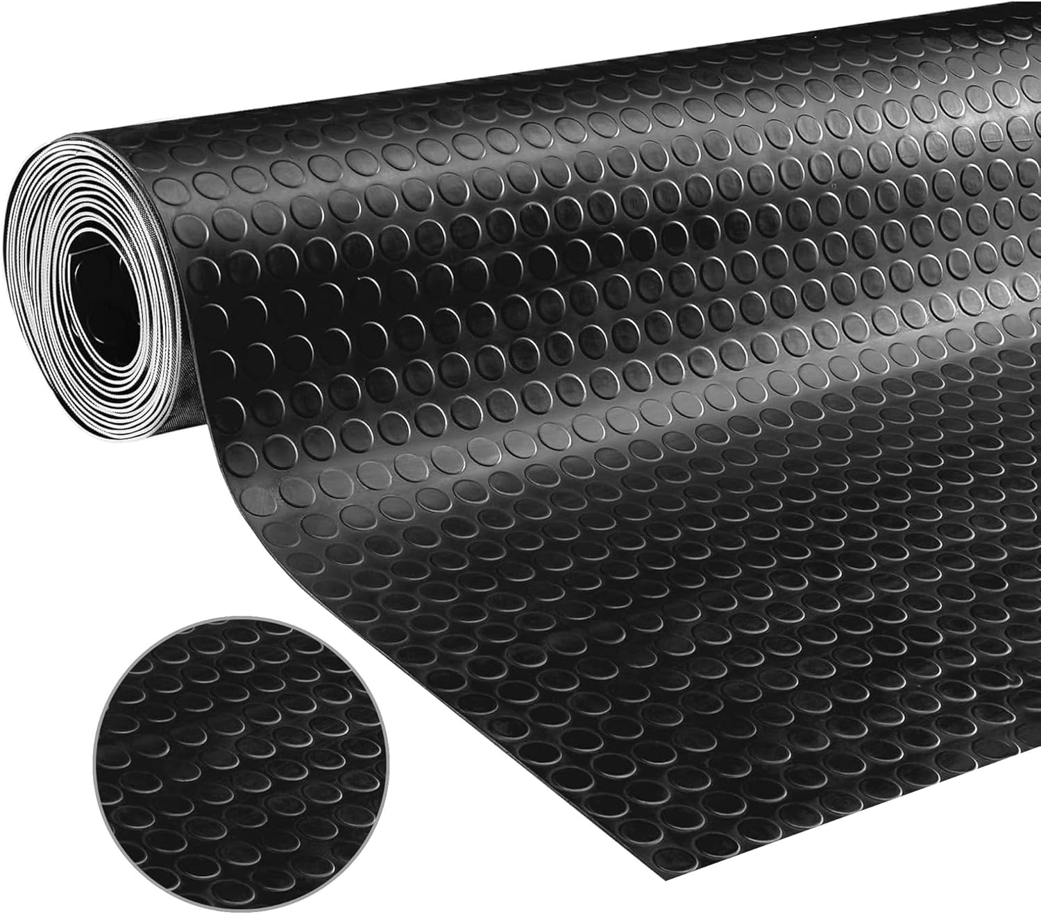Tapis de sol en caoutchouc antidérapant à picots, 5 x 1 m, 3 mm d'épaisseur, noir