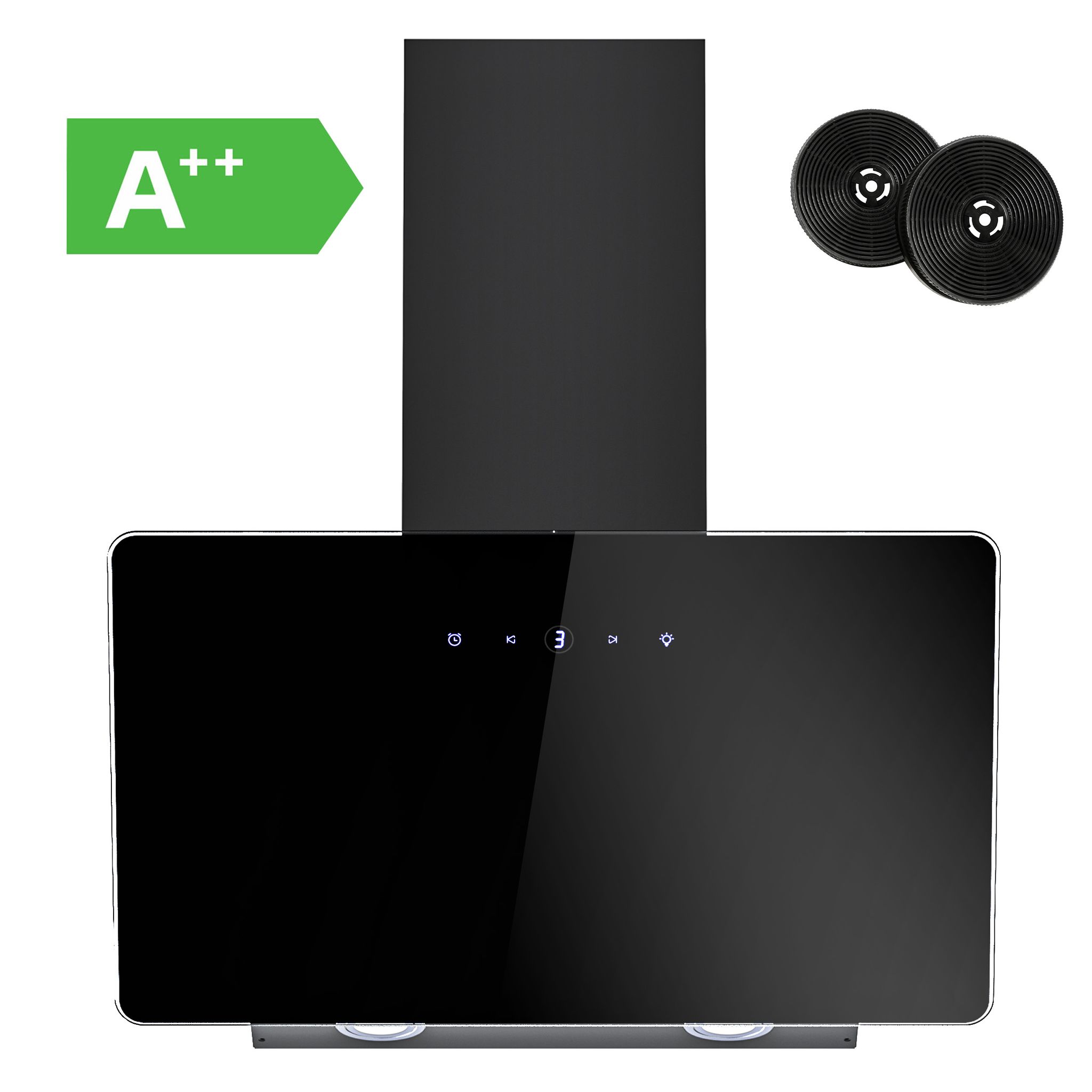 Firegas - Cappa Aspirante 60 Cm, Cappa Aspirante Con Controllo Touch, Led, Motore Senza Spazzole, A Basso Rumore, Potente Cappa Inclinata, Efficienza A++ [classe Di Efficienza Energetica A++]