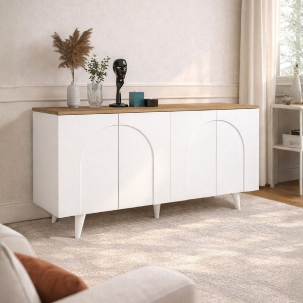 Madia 4 Ante Ad Arco Bianco E Piano Rovere 150 Cm Bono
