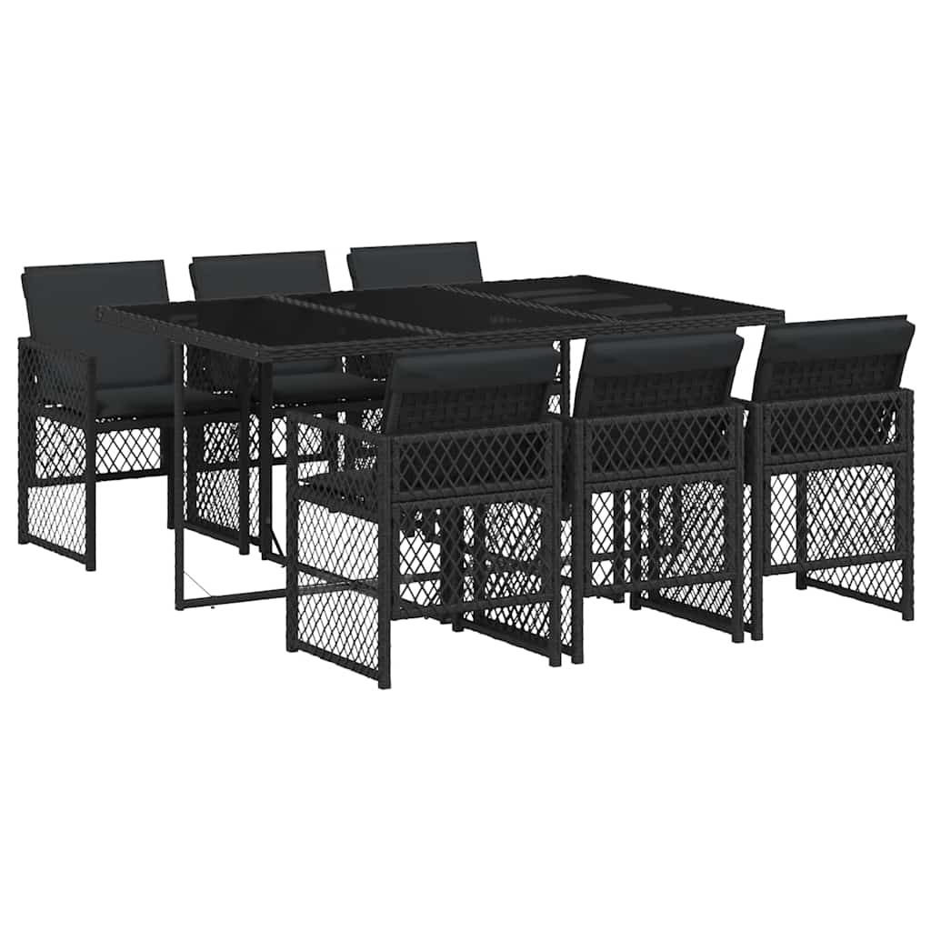 7 Piece Garden Dining Set With Cushions Black Poly Rattan Vidaxl