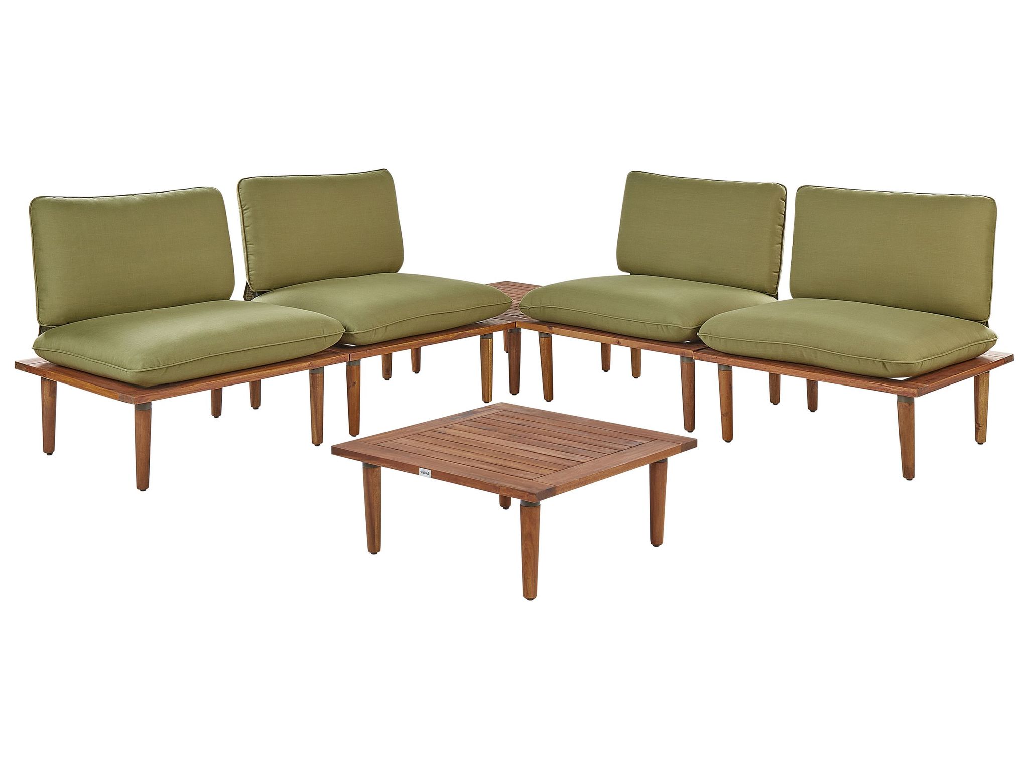 Beliani Lounge Set Hellbraun Akazienholz 5-teilig 4 Sessel Mit Couchtisch Auflagen Olivgrün Modern Outdoor Terrasse Balkon Gartenset Gartenmöbel Set