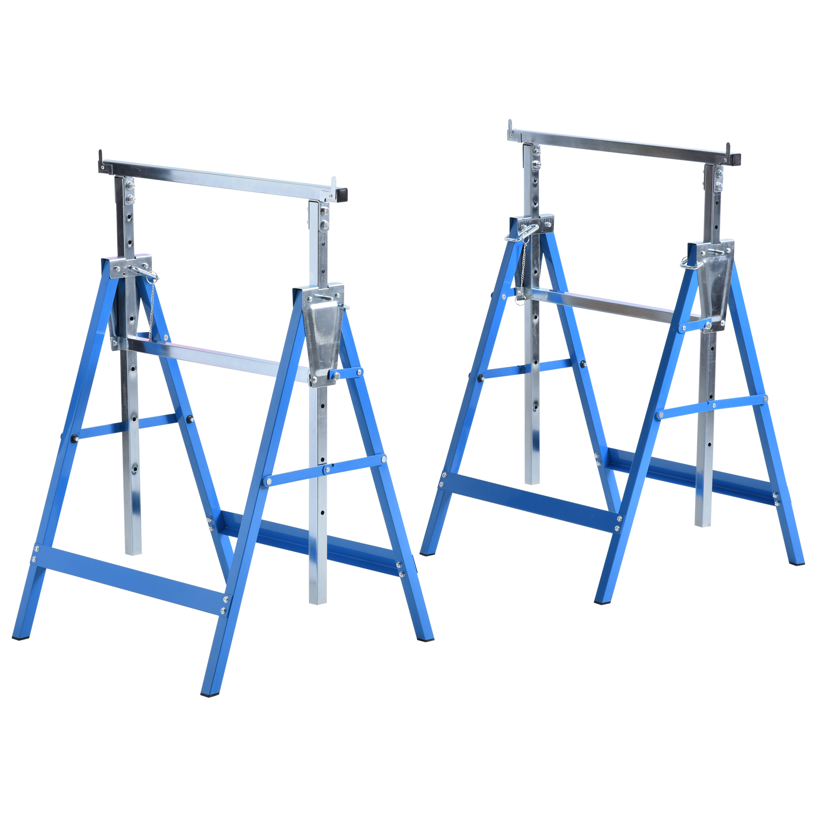 Tréteau pliable réglable en hauteur 80-130 cm, acier Q195, lot de 2, bleu