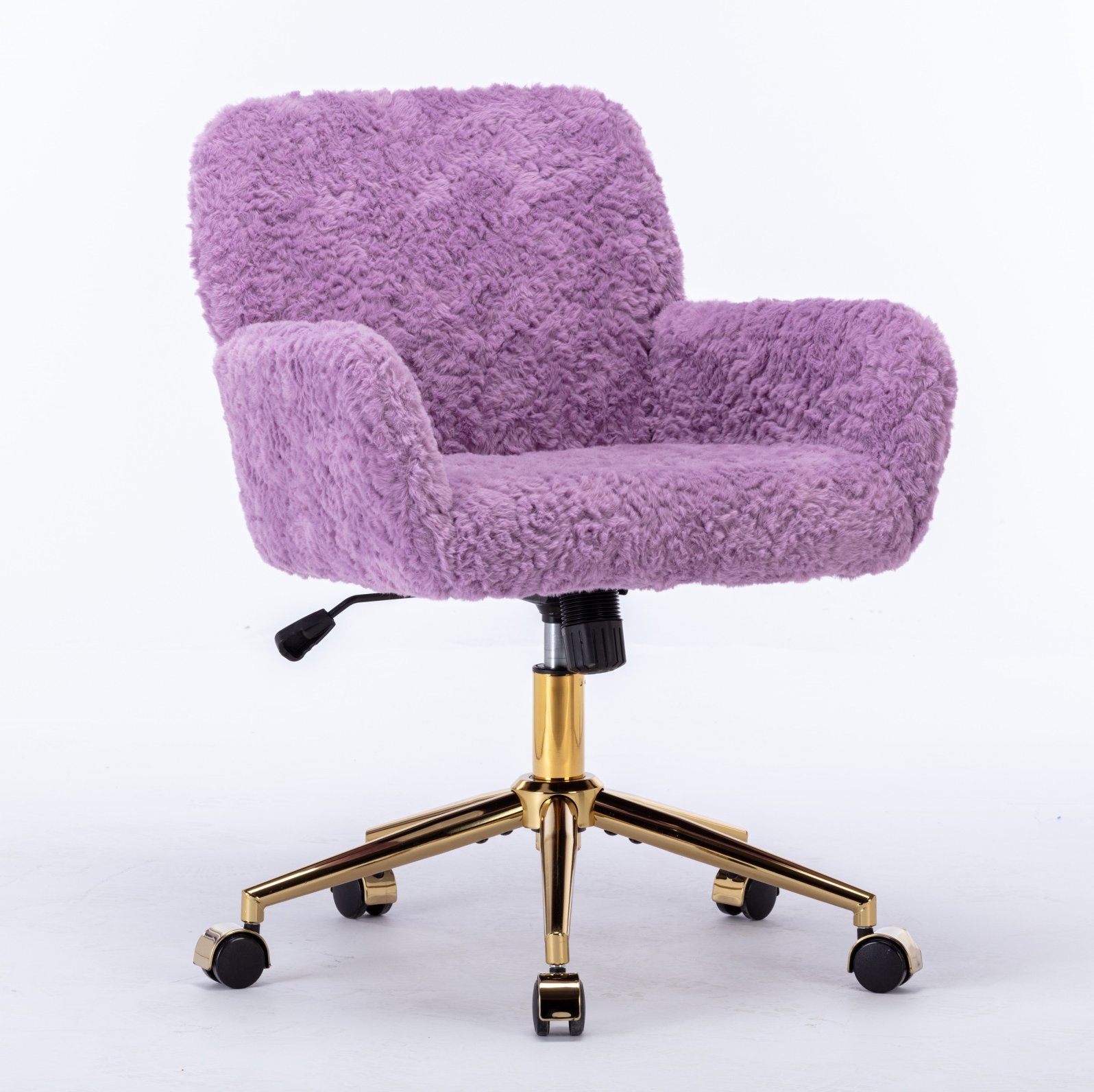 Chaise De Bureau Violette En Fausse Fourrure De Lapin Avec Accoudoirs