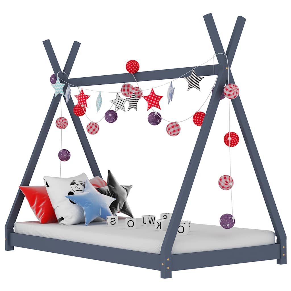 Cadre De Lit D'Enfant Gris Bois De Pin Massif 70x140 Cm