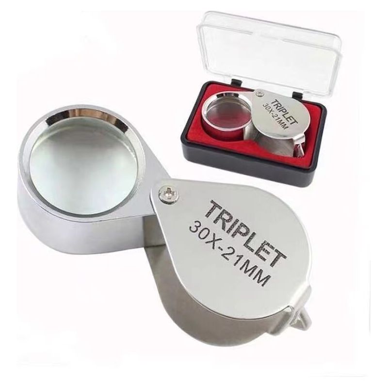 Loupe de bijoutier 30x en métal, lentilles acryliques doubles, avec étui et chiffon microfibre