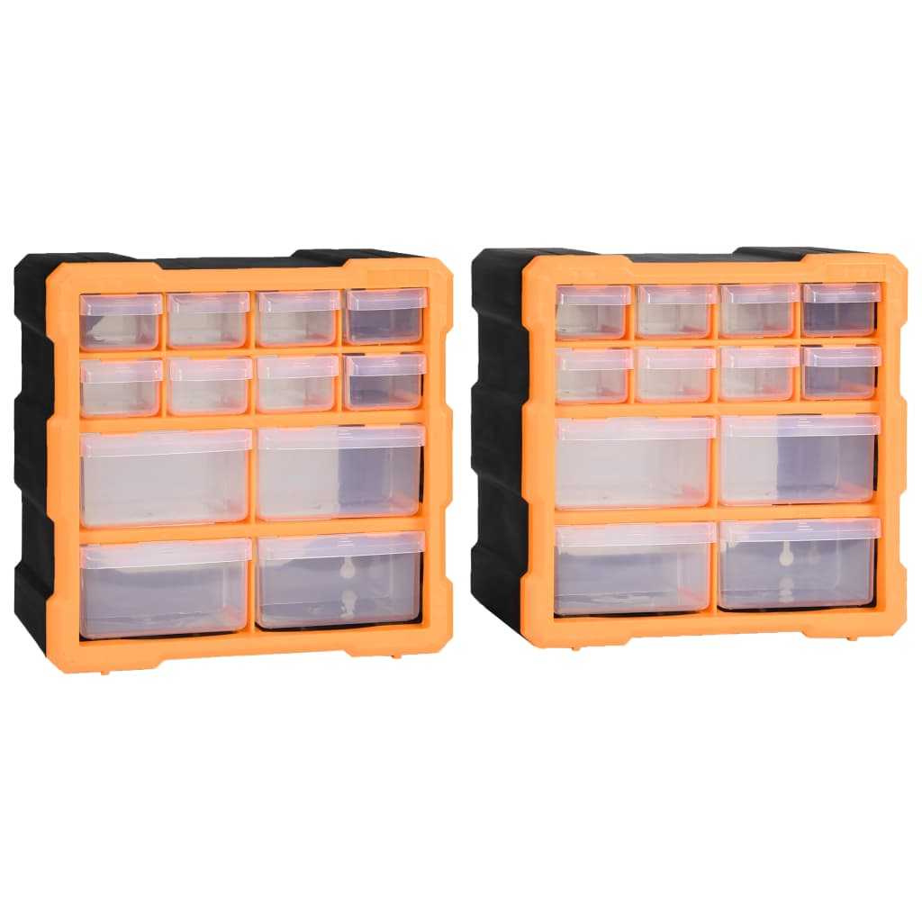 Organisateur à tiroirs pour outils et vis, 24 tiroirs en PP, orange et noir, lot de 2