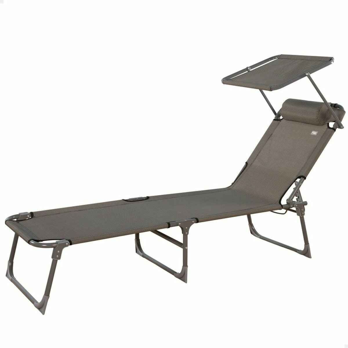 Tumbona plegable playa con parasol y cojín acolchado gris