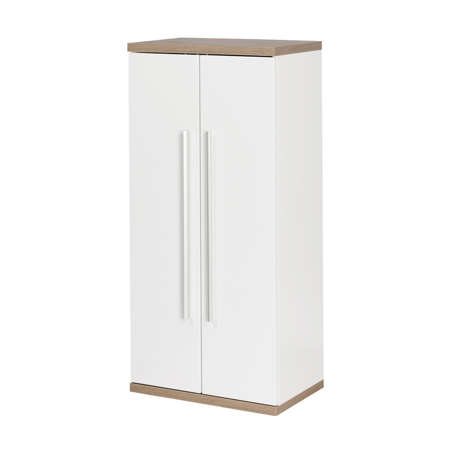 Fackelmann - Doppel-midischrank Stanford / Gedämpfte Scharniere / Maße (b X H X T): Ca. 50,5 X 106 X 32 Cm / Hochwertiger Badschrank / Korpus: Weiß / Front: Weiß / Abdeckplatte Und Boden: Braun Hell'-'8