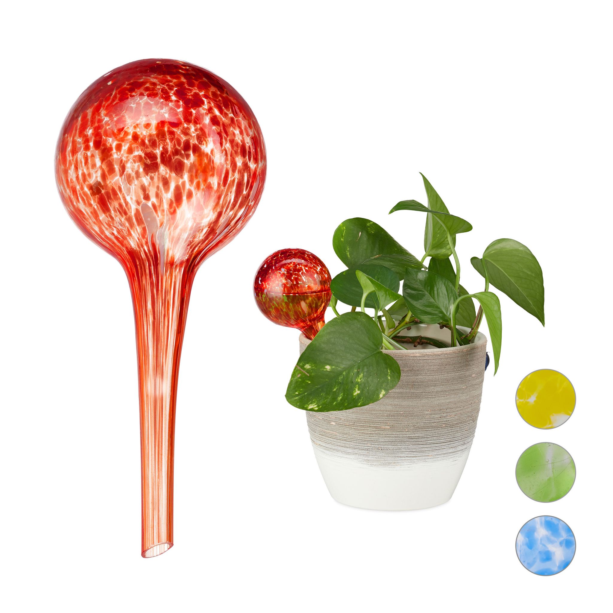 Relaxdays Rot Bewässerungskugel 2Er Set, Dosierte Bewässerung Pflanzen U. Blumen, Gießhilfe Büro, Urlaub, Ø 6 Cm, Glas,