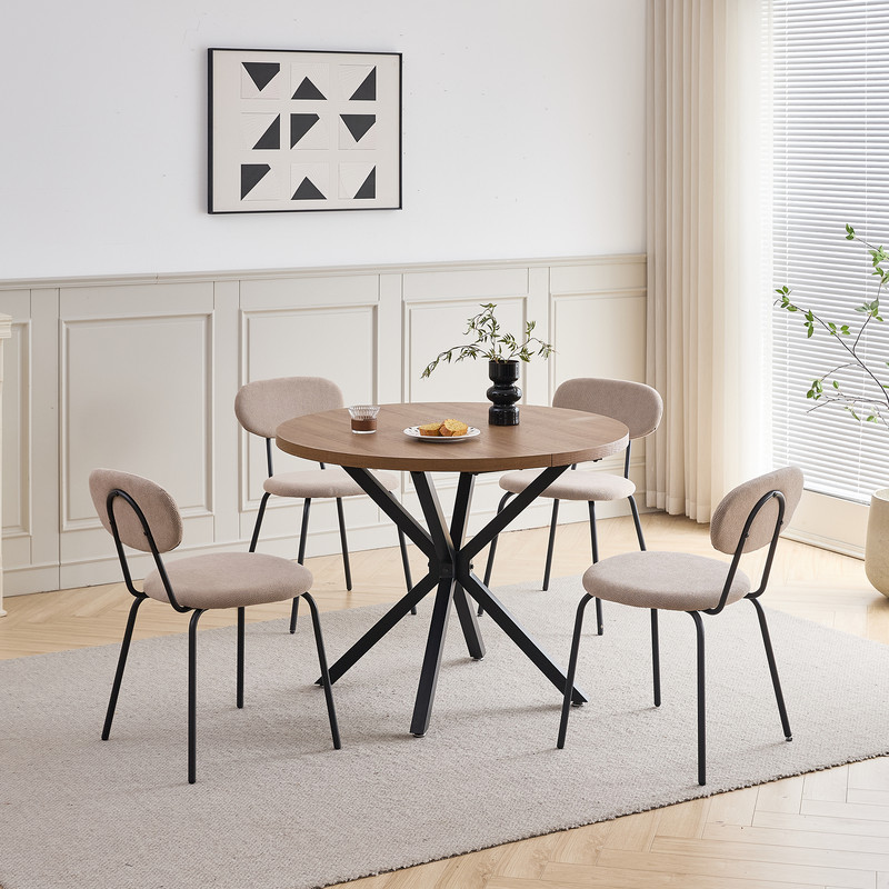 Wokaka Lot Table Ronde 100cm En Mdf(couleur Noyer) Avec 4 Chaises En