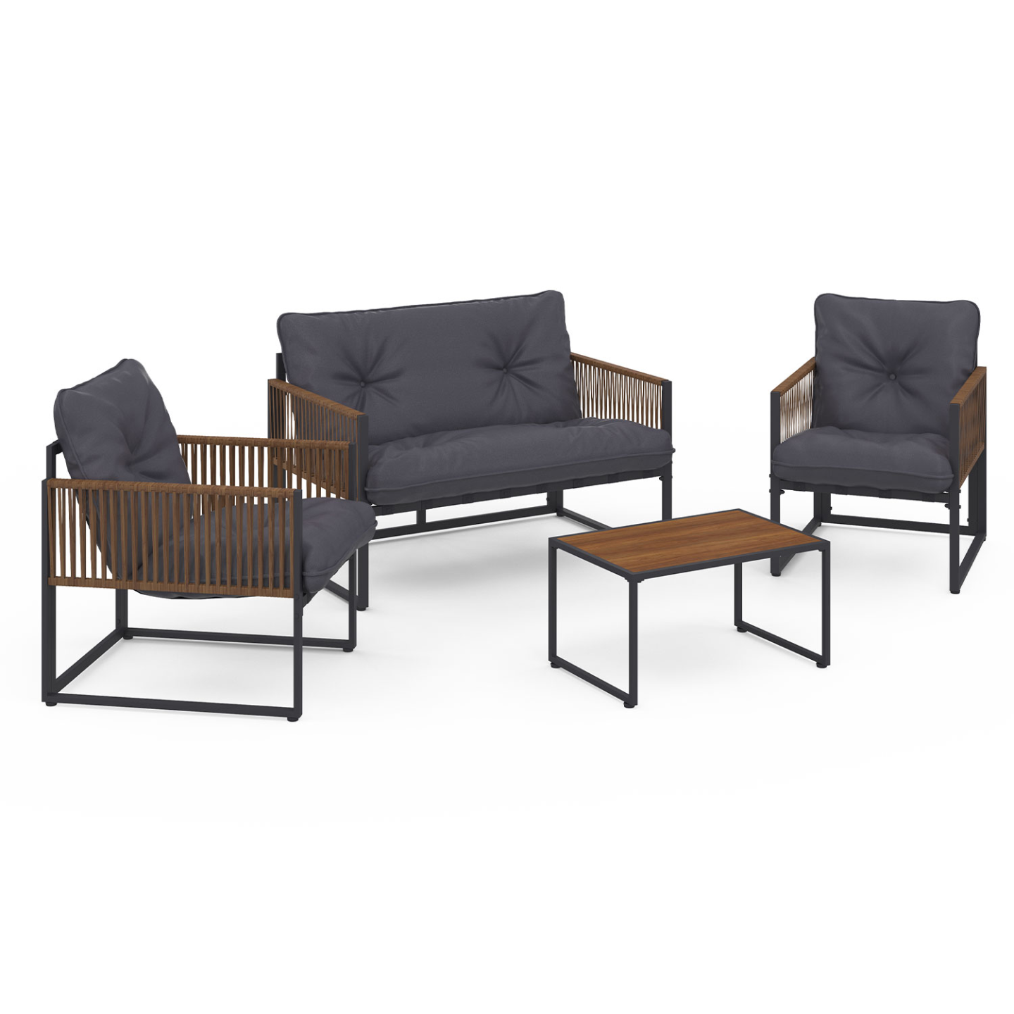 Salon De Jardin Bas Rio 4 Places Structure Métal Gris Anthracite