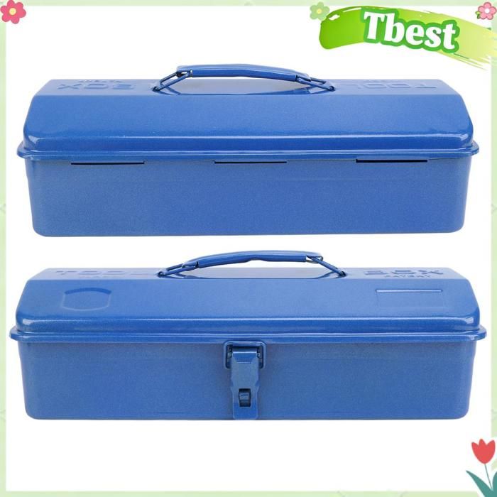 Boîte à outils en métal bleue, structure métallique, organisateur d'outillage portable