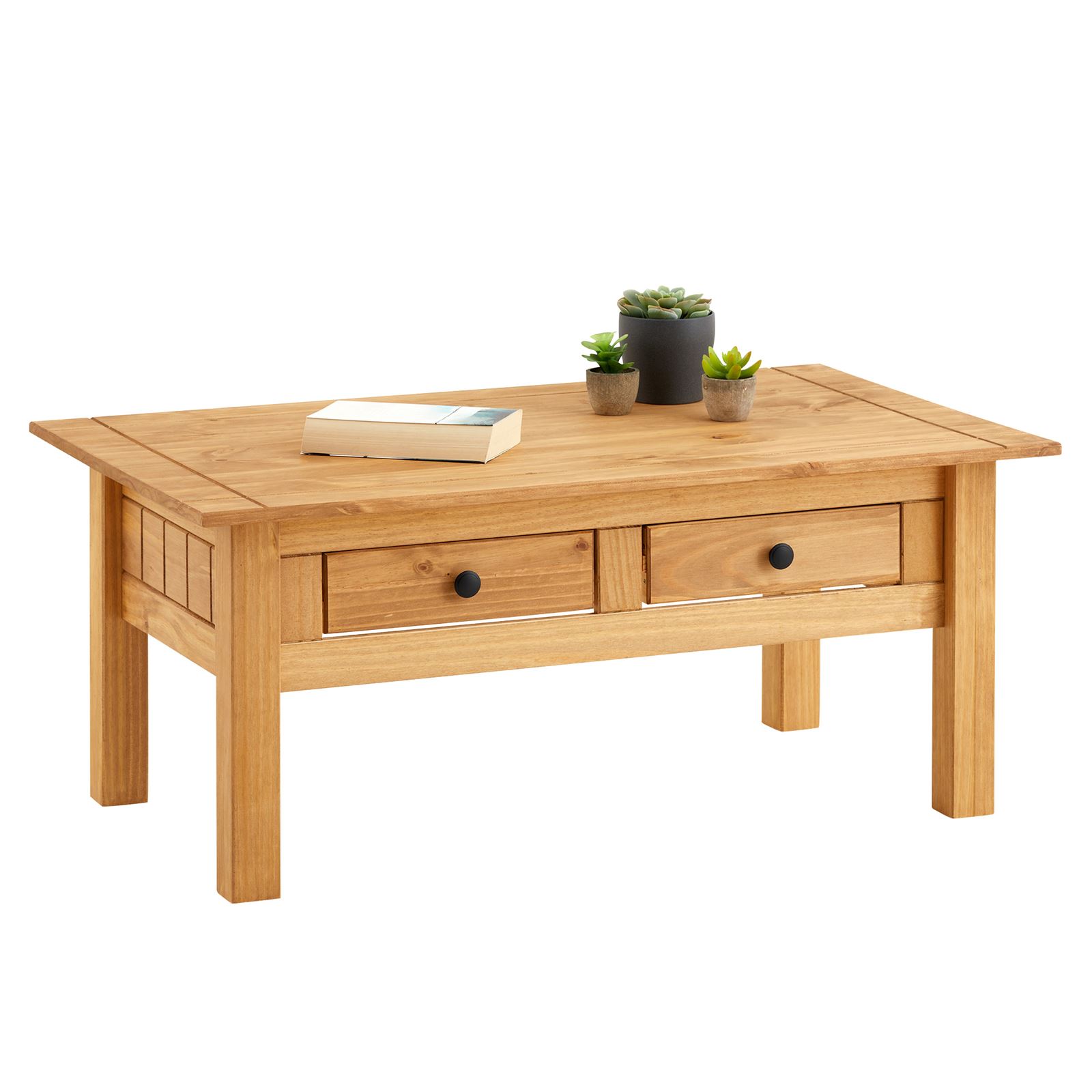Idimex - Table Basse Cancun Avec 2 Tiroirs, En Pin Massif Finition Teintée/cirée