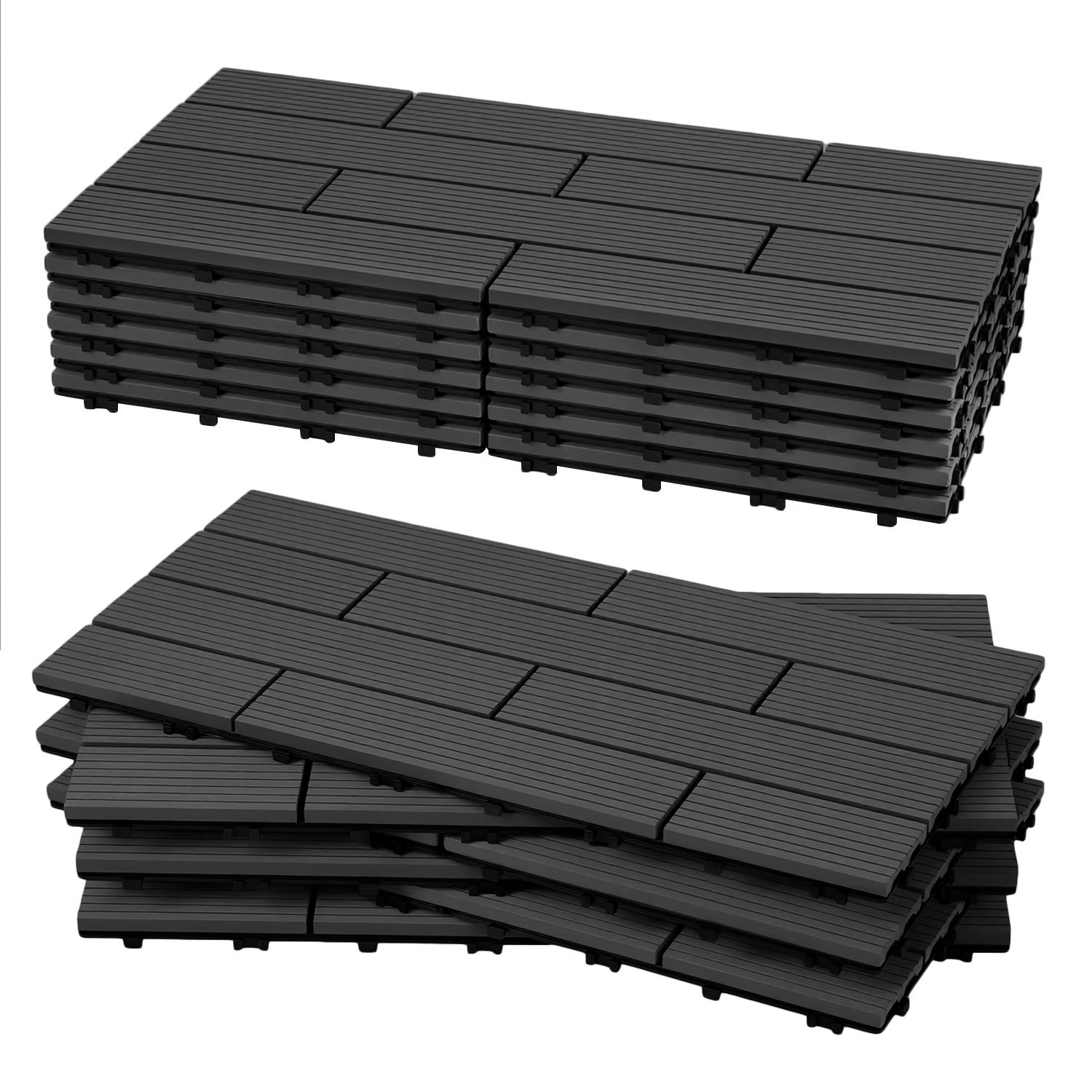 Jiubiaz Piastrelle Da Esterno Wpc 30x60 Cm 12 Pezzi 2 M², Antracite, A Incastro