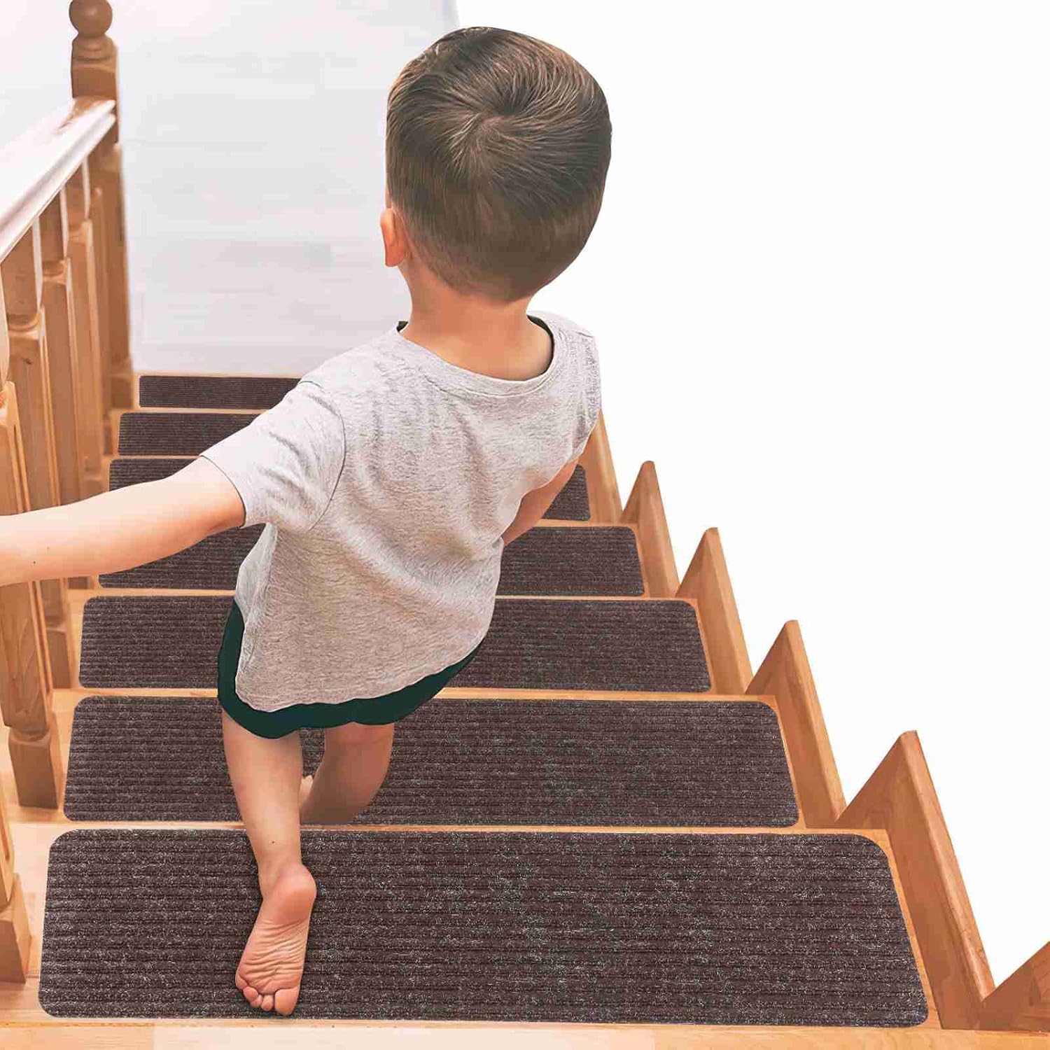Tapis d'escalier antidérapant en polyester, marche en bois, 8" x 30", marron, lot de 15