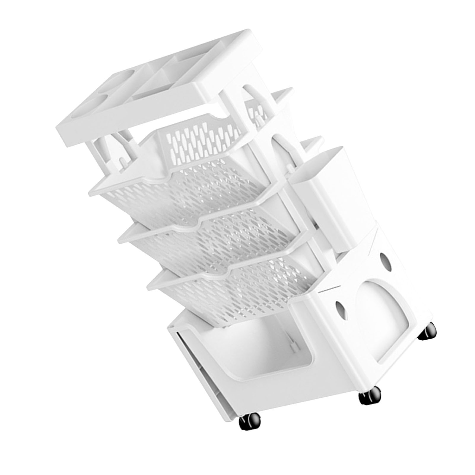 Chariot de rangement à 5 niveaux en plastique, sur roulettes, blanc