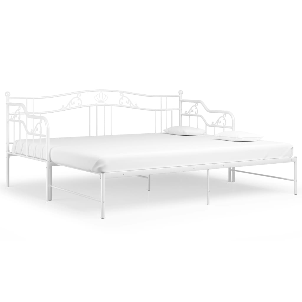 Vidaxl Weiß Ausziehsofa Bettgestell Metall 90X200 Cm