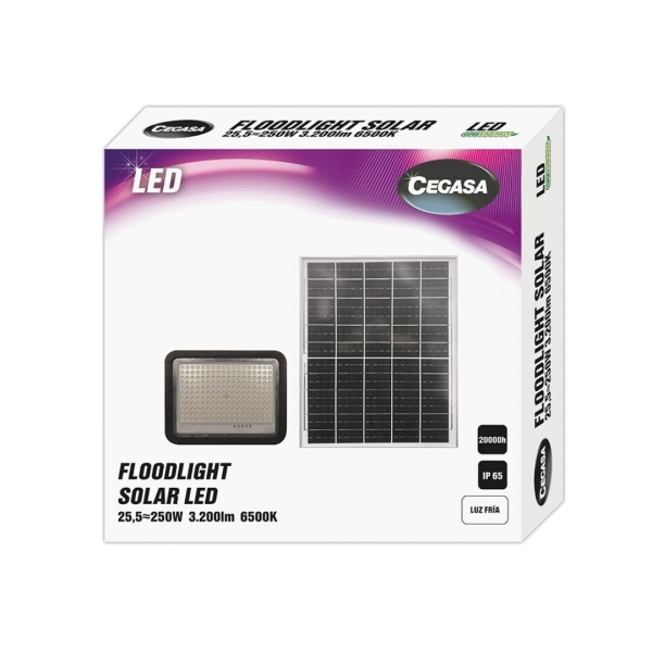 Flutlichtstrahler Solar Led 3200lm 6500k - Panel Solar Integrated 5v-25w - Autonomy Up To 12h - Resistance Ip65 - Cegasa