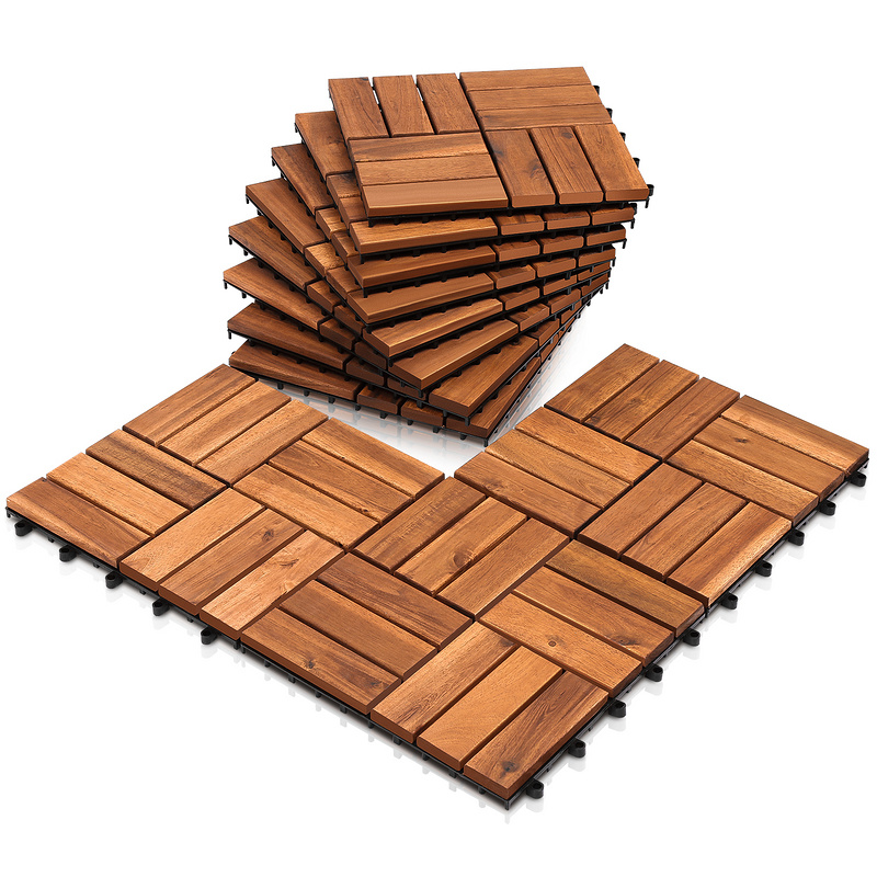 11 Pezzi Piastrelle In Legno Massiccio Di Acacia 30x30cm. Piastrelle Da Esterno E Interno Per Patio Balcone Giardino - Swanew
