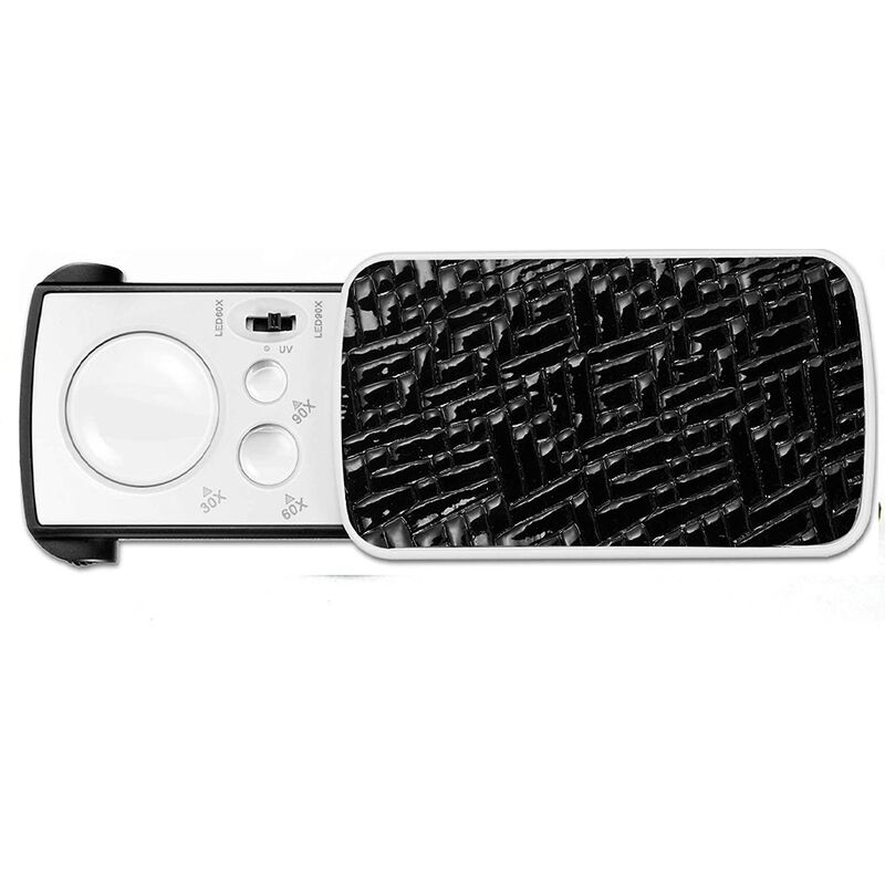 Loupe de poche avec lumière LED, grossissements 30x, 60x et 90x, sur pied